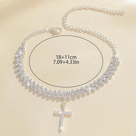 Cross Anklets - Silver Waterproof Diamond Rhinestone for Women - Picture 7 of 7